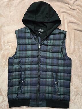 Polo Ralph Lauren Preformance Navy Green Black Plain Down Hooded Vest Size Small